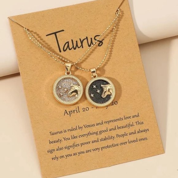 2pc Taurus Zodiac Golden Necklaces - Picture 1 of 2